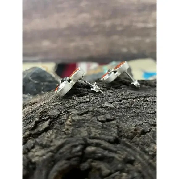 "Christmas Collection" Handmade Sterling Silver White Buffalo with Red Opal Stu - Picture 4 of 5